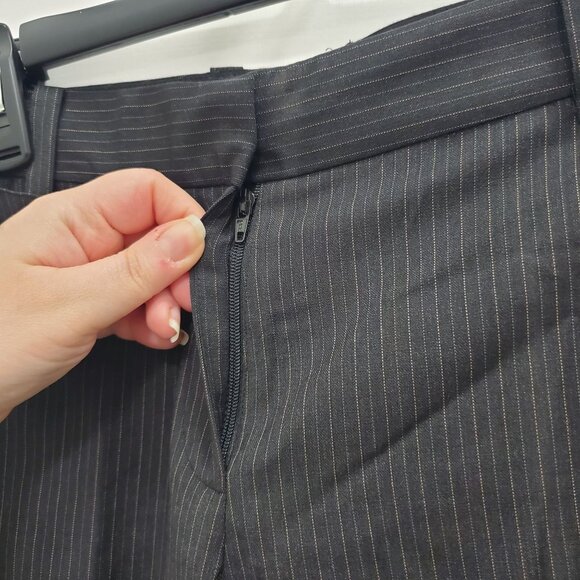 DKNY Womens Y2K Black Tan Pinstripe Wool Blend Flat Front Dress Pants Trousers 6 - Picture 5 of 7